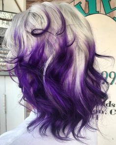 Dark Hair Color Ideas Purple, White Hair With Rainbow Highlights, Dyed Hair Inspiration Short Hair Purple, White Hair With Purple Tips, White Hair Purple Highlights, Violet Highlights In Blonde Hair, Pops Of Color In Hair, Cool Hair Color Combos