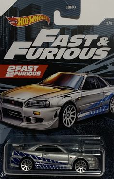 a hot wheels car is shown in the packaging for fast and famous cars, including this nissan skyline gt - r