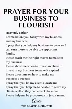 the prayer for your business to flourish with an image of flowers and clouds in the background