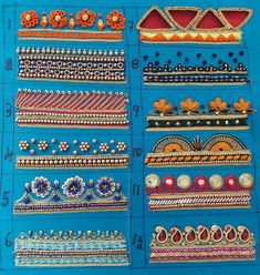 several different types of beading on a blue background