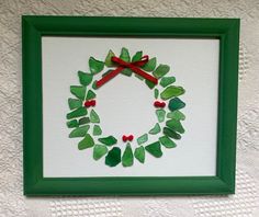 Beach glass, sea glass wreath, Christmas wreath, framed art, Christmas decor, Christmas wreath by FroggyandCoCreations on Etsy Sea Glass Wreaths, Seaglass Christmas Art, Glass Wreath, Sea Glass Art Christmas, Sea Glass Wreath, Seaglass Wreath, Seaglass Christmas Wreath, Sea Glass Ornaments, Beach Wreath Ideas