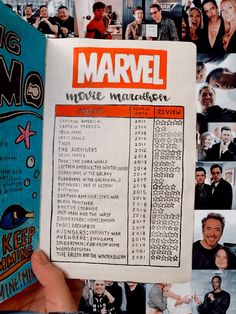 a person holding up a comic book with many pictures on it and the title page