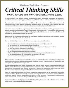 an article about the skills needed to write a research paper on critical thinking and what they mean