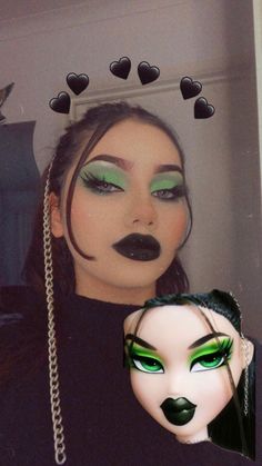 Bratz Halloween Makeup, Make Up Bratz, Bratz Halloween Costume Jade, Bratz Makeup Tutorial, Bratz Dolls Make Up, Bratz Cosplay, Brats Makeup Look, Bratz Doll Makeup Halloween