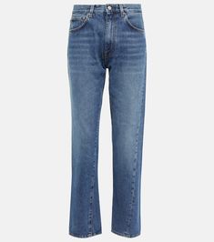 Toteme Jeans, Curved Lines, Autumn Outfit, Leather Logo, Tom Ford, High Waist Jeans, Straight Jeans, Miu Miu