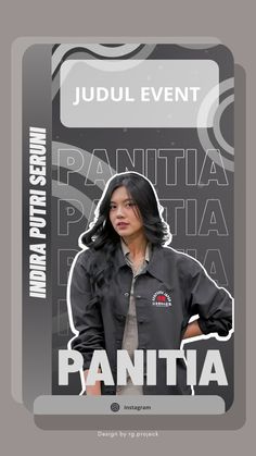 a woman standing in front of a poster with the words panitta on it