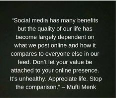 a black and white photo with the words social media has many benefits but the quality of our life has become largely independent