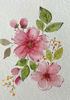 watercolor painting of pink flowers on white paper