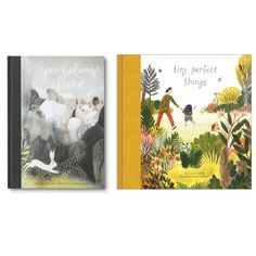 two children's books with illustrations on them