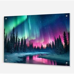 an aurora bore over a river and trees with the sky in the background canvas wall art print