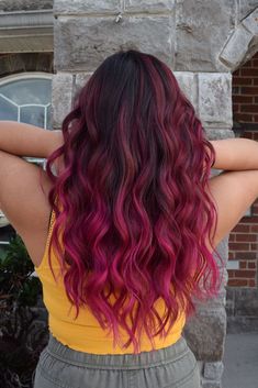 Hair Color Inspiration For Medium Hair, Magenta Underneath Hair, Reddish Pink Hair, Raspberry Pink Hair, Berry Pink Hair