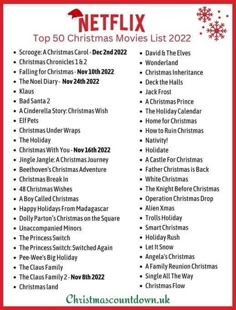 a christmas movie list with the words top 50 christmas movies list