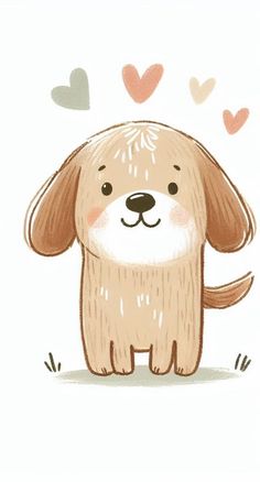 a drawing of a dog with hearts in the background