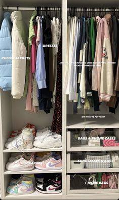 a closet filled with lots of clothes and shoes