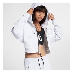 (WMNS) Nike Cropped Sports Jacket 'White' 923850-100 Store Shoes, French Terry Fabric, Nike Store, Nike Hoodie, Oversized Silhouette, Sports Jacket, Stylish Sneakers, Nike Free, Nike Jacket