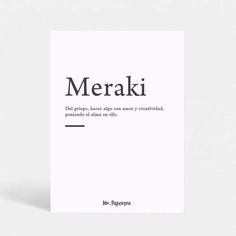 a card with the words merak written in black and white on top of it