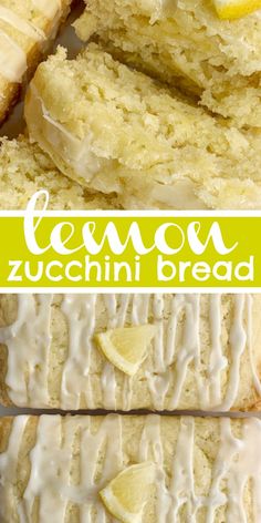 lemon zucchini bread with white icing and sliced lemons