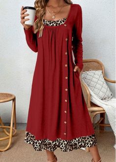 Color:Wine Red;Size:S;Size:M;Size:L;Size:XL;Size:XXL;Package Contents:1 X Dress;Occasion:Other;Style:Casual; Clothes For Petite Women, Red A Line Dress, Pretty Clothing, Dresses Tight, Dress Occasion, Breezy Dress, Lace Print, Fashion Diy, Patchwork Dress