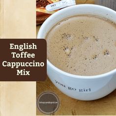 an english coffee cappuccino mix in a white bowl on a wooden table