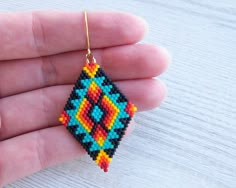 Tribal Brick Stitch Earrings PDF Pattern, Colorful Rhombus Miyuki Delica Beaded Earrings Pattern, Native Ethnic Earrings PDF Pattern - Etsy How To Brick Stitch Beads Tutorial, Diamond Brick Stitch Earrings, Triangle Beaded Earrings Native, Brick Stitch Pattern Free Native, Delica Beaded Earrings, Triangle Brick Stitch, Diy Earrings Materials, Native American Beaded Earrings Inspire Uplift ⭐, Miyuki Earrings