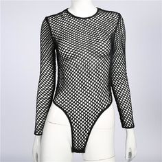 Gothic Fishnet Long Sleeve Bodysuit EG266 - Egirldoll Long Sleeve Bodysuit Women, Fishnet Long Sleeve, Spandex Jumpsuit, Egirl Clothes, Women Beach, Woman Beach, Beach Wears, Long Sleeve Bodysuit, Beach Wear