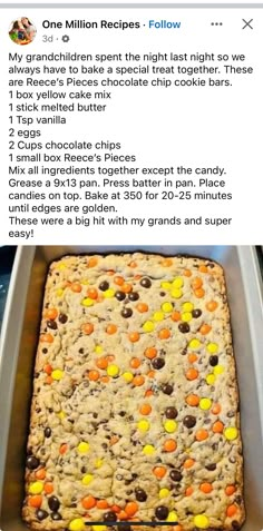 a cookie sheet with candy bars and chocolate chips in it on top of a pan