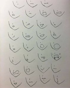 a drawing of many faces with different shapes and numbers on them, all drawn in one line