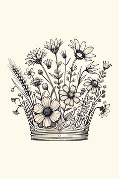 a drawing of flowers in a crown