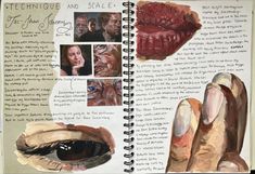 an open book with pictures of people's faces and hands on it, in which they are drawn