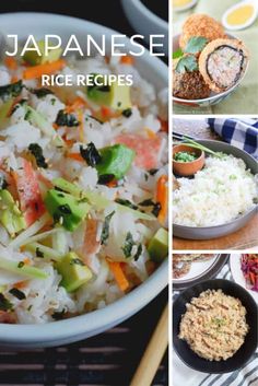 japanese rice recipes are shown in this collage