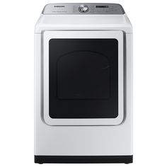 a white electric dryer with the door open