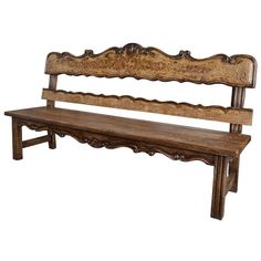 Belruse High Back Bench The Belruse High Back Bench is a substantial fully assembled bench from our popular Belruse Series. This series boasts a Spanish influence with large scaled details and its multi layered finish of light and dark sienna and brown tones with subtle natural contrasts resulting from hand rubbing and exposing the rich wood undertones then delicately detailed with hand painted soft scrolls. These benches pair perfectly with the large Belruse table or can be used stand alone in Wood Undertones, Old Colonial Homes, High Back Bench, Spanish Homes, Wood Dining Bench, Solid Wood Benches, Wood Storage Bench, Spanish Style Homes, Wooden Bench