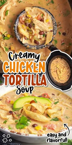 creamy chicken tortilla soup with avocado and cilantro