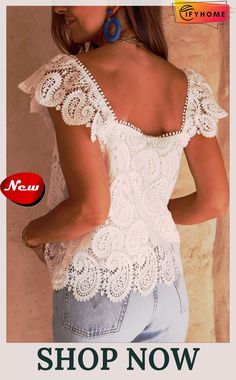 White Lace Crochet Ruffled Square Neck Tank Top Fitted Ruffle Crochet Top, Square Neck Tank Top, Crochet Ruffle, Lace Crochet, Square Neck, White Lace, On Sale, Tank Top, Tank Tops