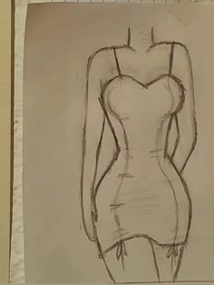 a pencil drawing of a woman's body in a short dress with her hands on her hips