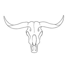 a bull's skull with long horns is shown in black and white on a white background