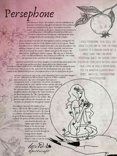 an advertisement for the persephonee brand with a drawing of a woman holding a pomegranate