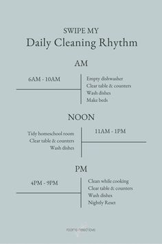 a poster with the words swipe my daily cleaning rhythm on it