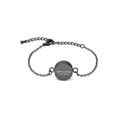 a black bracelet with the word world on it and a chain around it that is attached to