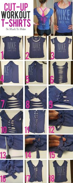 the instructions for how to cut out t - shirts in different sizes and colors, including blue