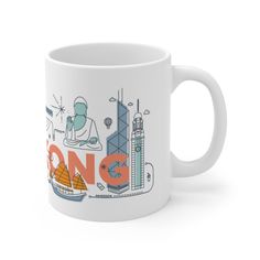 a white coffee mug with the words hong on it