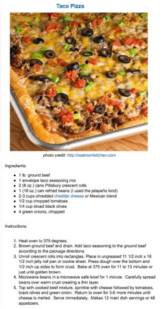 the recipe for taco pizza is shown in an image above it's description