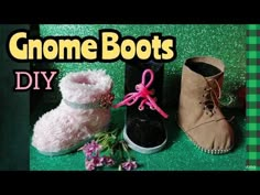 three different types of shoes are shown with the words gnome boots diy written on them