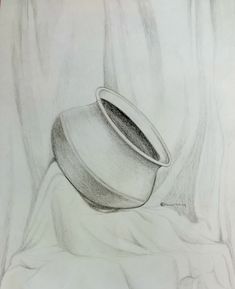 a drawing of a clay pot on a cloth