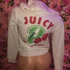 Juicy Couture Made In Glamorous Usa Juicy Cherry 8 White Zipper Hoodie Stretchy Cotton New With Tags Fitted White Sweatshirt For Fall, Trendy White Hoodie Top, Fitted White Hoodie Sweatshirt, White Fitted Hoodie Sweatshirt, White Fitted Hoodie, Trendy Fitted White Sweatshirt, White Fitted Sweatshirt For Streetwear, Fitted White Sweatshirt For Streetwear, White Fitted Cotton Sweatshirt