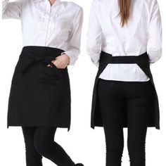 Product description One Size fits all.   Fabric: 100% Polyester   Easy to wash and dry   100% brand new and high quality.   Nice black waist apron with pockets and tie staps, you will enjoy your cooking time.   Ideal for baristas, bar staff, waiters, waitresses, ice cream vendors, servers for restaurants, cafes and pubs.   Two Large pockets for notebook, pen or charges.   Guaranteed To Perform At 50° Wash   60cm wide x 40cm deep, with thick durable ties on each side is 50cm long. Waiter Uniform Design, Waiter Outfit, Bar Uniform, Cafe Apron, Spa Branding, Chef Clothes