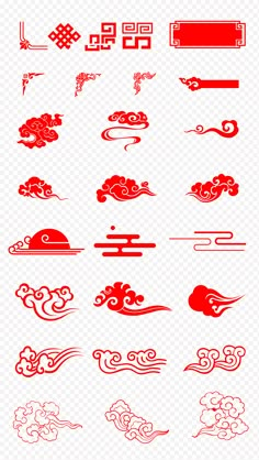 red and white chinese symbols on a transparent background, with clouds in the sky above them