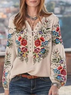 Boho Mode, Mode Prints, Straight Clothes, Estilo Hippie, Skirt Maxi, Oversized Blouse, 가을 패션, Women Shirts Blouse, Boho Stil