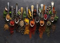 spoons filled with different types of spices