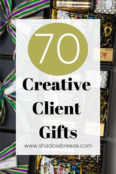 the words 70 creative and creative gift ideas on top of an open box with ribbons